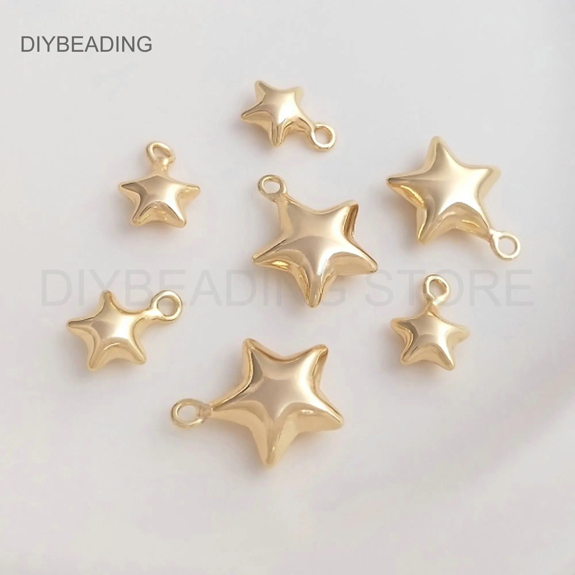 

Gold Jewelry Making Supplies 14K Gold Plated Brass Plain Puffy Star Cute Charm Pendant Finding for Women Earring Making