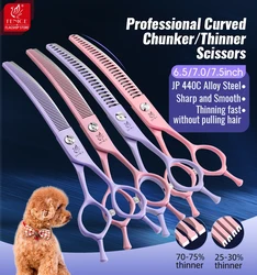 Fenice Dog Beauty Scissors Colorful 6.5/7/7.5 inch JP440C Professional Dog Grooming Scissors Curved Thinner Chunker Shears Tools