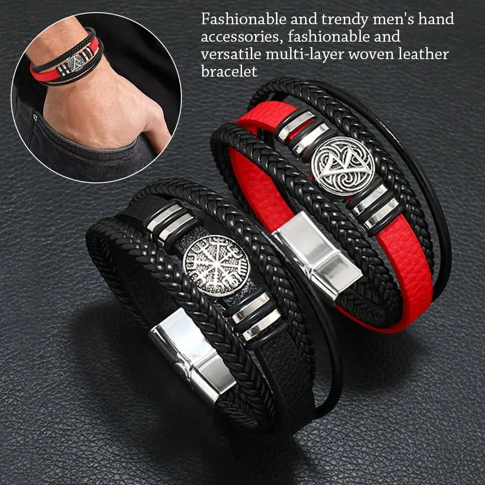 Alaşım deri bilezik yeni Retro mıknatıs toka örgülü zincir bilezik pusula kutsal bilek takı erkekler