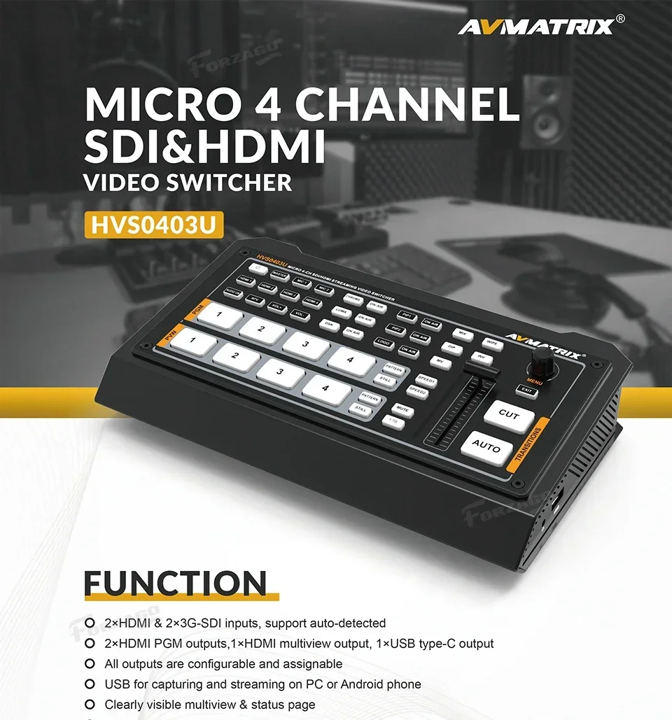 AVmatrix HVS0403U PVS0403U HVS0401E HVS0401U Video Switcher Mixer Micro 4 Channel SDI HDMI Multi-Format Recording PGM Output