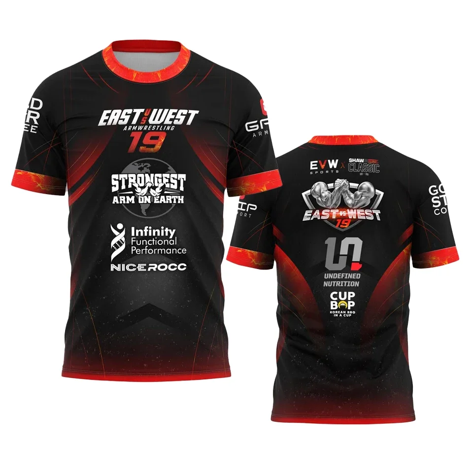 Camiseta grande 3D masculina de Dave chaffey de Este a west 19 Boxing transpirable Fitness King على طاولة رياضية خارجية
