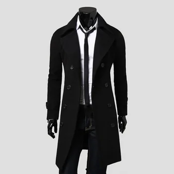 Men's Simple Double-Breasted Wool Trench Coat 2 Simple Trench Coat Double-breasted Male Men Coat Coldproof Pure Color Jacket 2