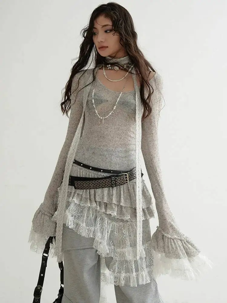 

Perspective Irregular Mini Women Sweater Dress New Round Neck Long Flare Sleeve Fashion Spring Autumn 2026 1DH5WW