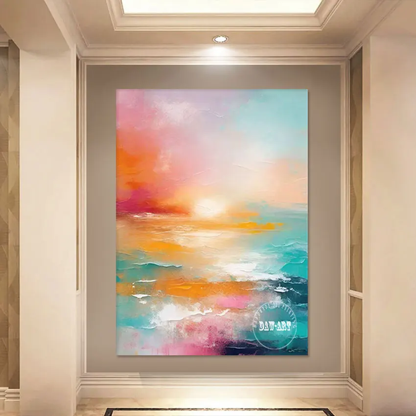 Hot Selling Sunrise Landscape Art Paintings Modern Canvas Roll Design Hand Drawing Abstract Frameless Picture Wall Hangings