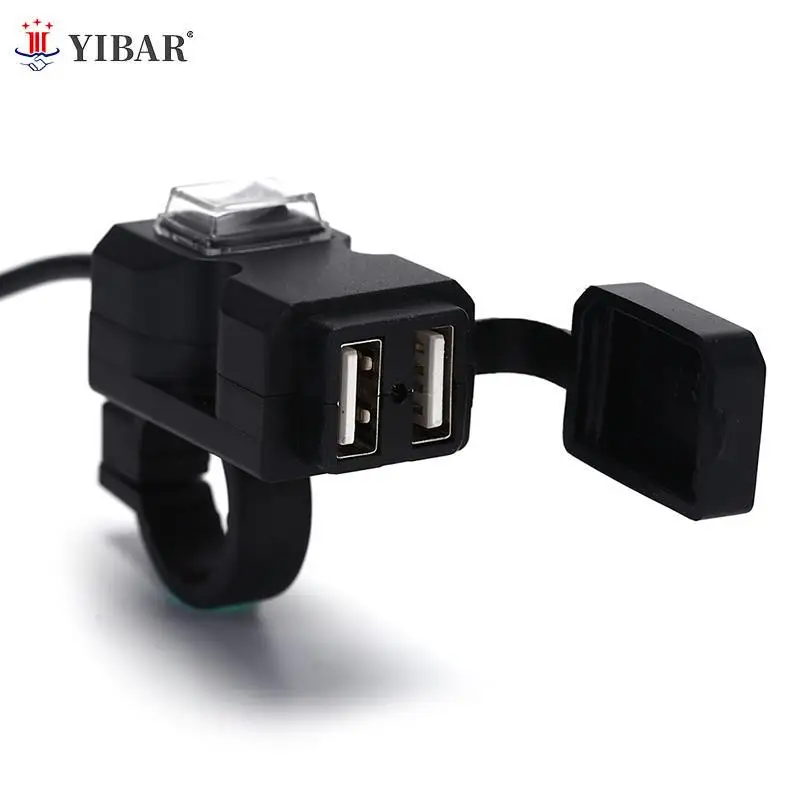 

12V Dual USB Port Waterproof Motorbike Motorcycle Handlebar Charger Adapter Power Supply Socket W/ Switch & Mounts