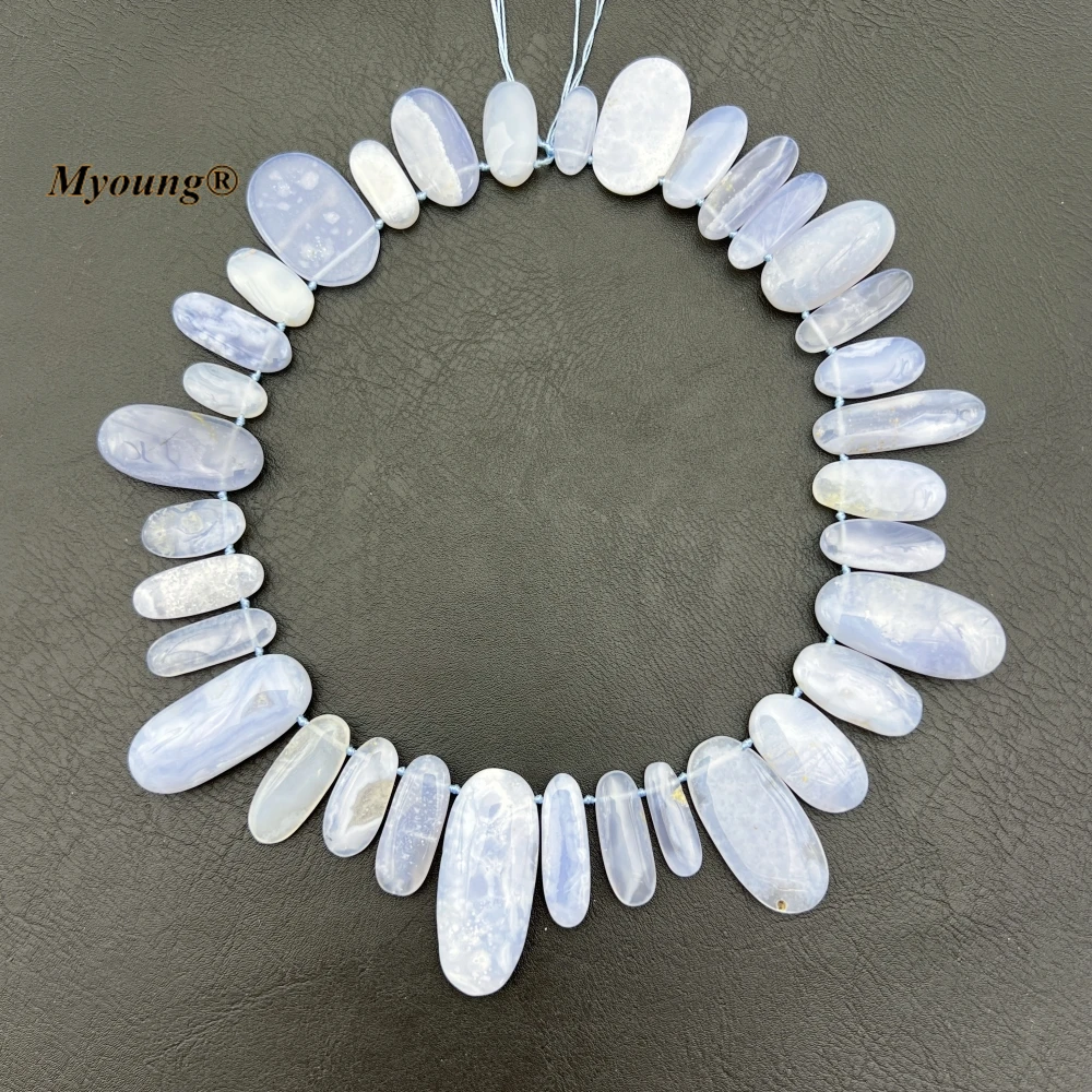 Mix Size Egg Shape Natural Blue Lace Agates Stone Chalcedony Slice Beads For DIY Jewelry Choker Necklace Making MY231119