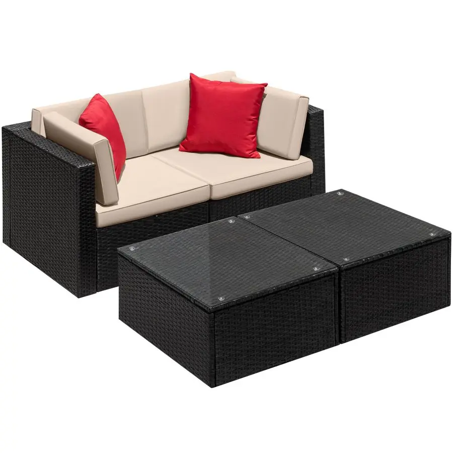 

Набор мебели для патио из 4-х предметов, плетеный секционный диван из полиэтилена, набор для бесед на открытом воздухе из ротанга с мягкими подушками для балкона, спинки