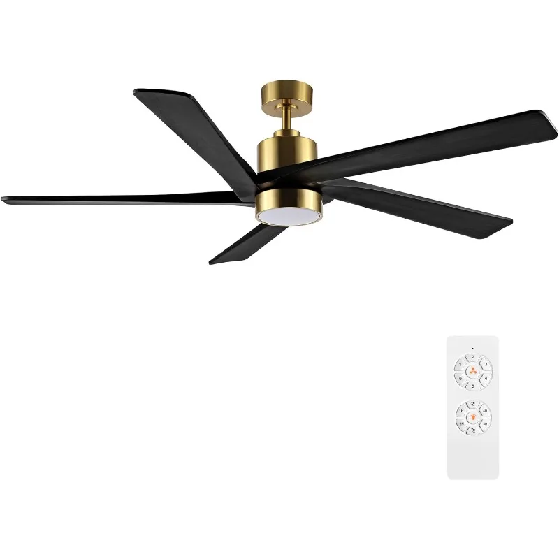 WINGBO 64 Inch DC Ceiling Fan with Lights and Remote Control, 5 Reversible Carved Wood Blades, 6-Speed Noiseless DC Motor