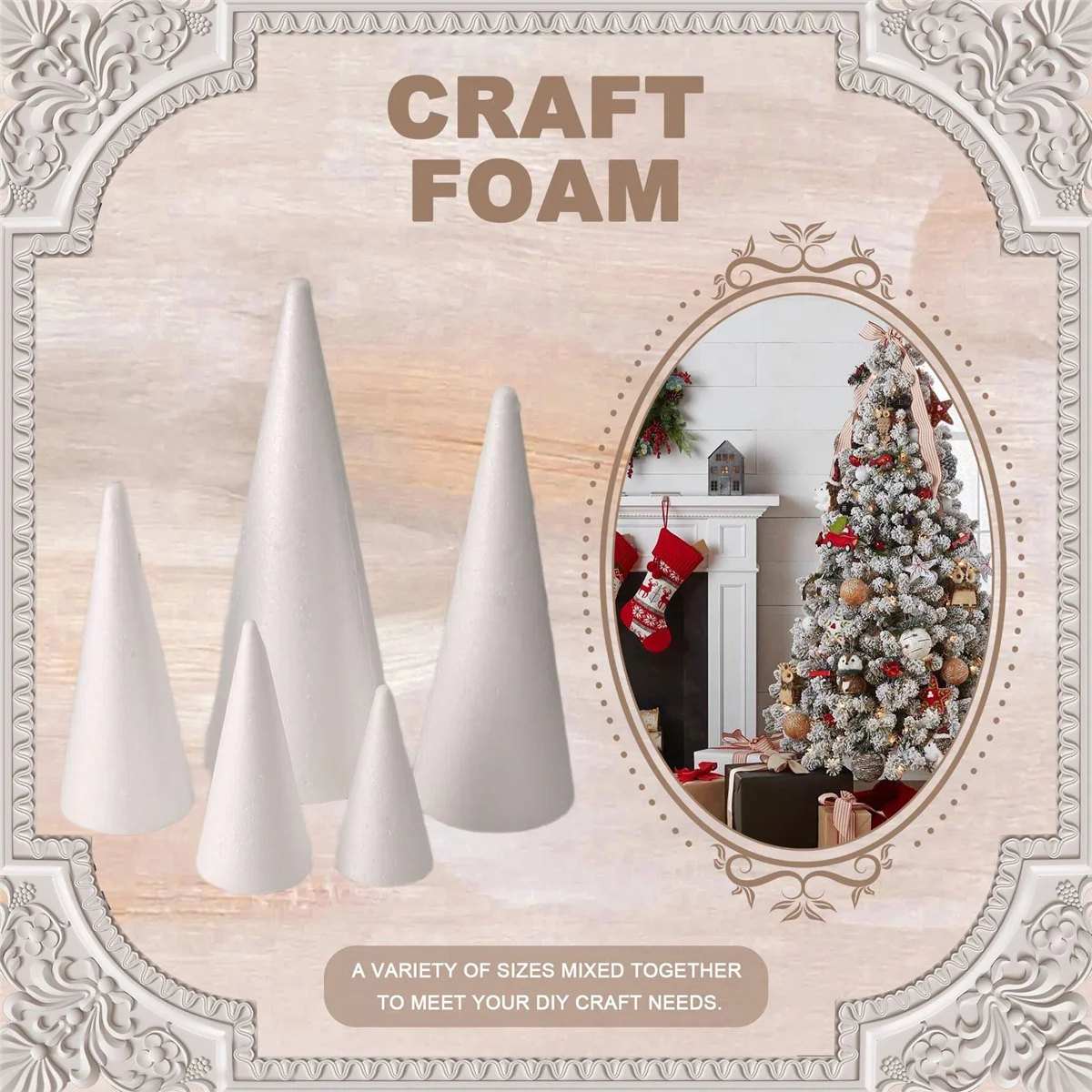 AD11 Paquete de 24 conos de espuma para manualidades, conos de árbol de espuma, conos de espuma en forma para artes, manualidades, árbol de Navidad, escuela, proyecto de manualidades DIY