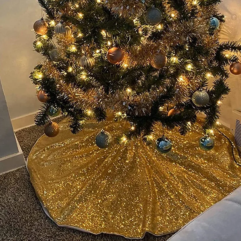 Юбка для новогодней елки, 36-дюймовая юбка с блестками для елки, коврик для рождественской елки