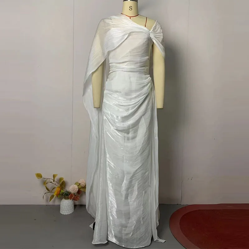 Damesmode mouwloze hoge taille feestjurk elegante sjaal effen kleur avondjurk sexy onregelmatige slanke jurken lange jurk