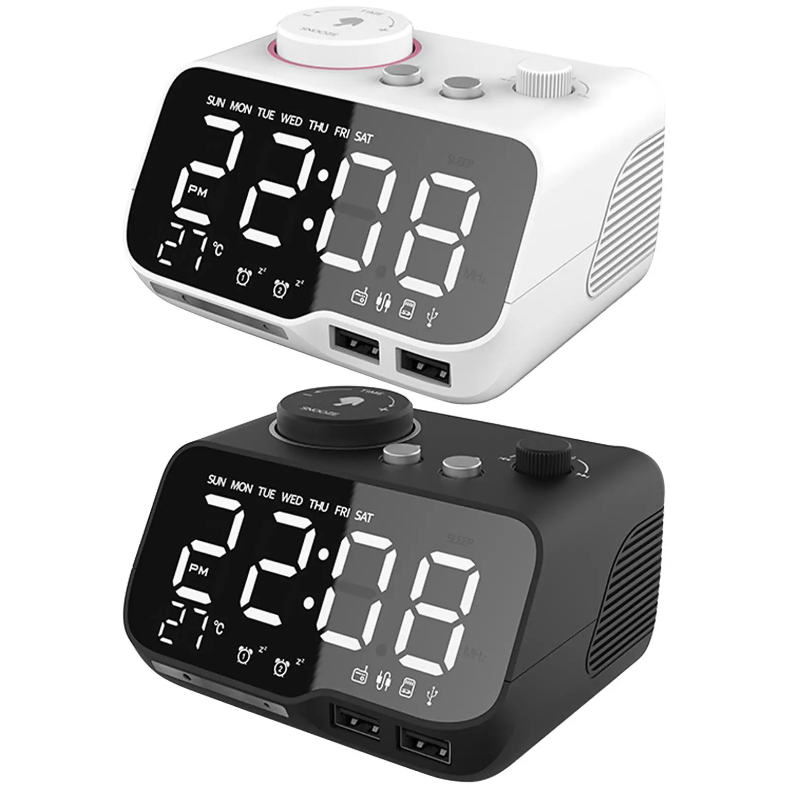 

Alarm Clock Bluetooth Speaker FM Radio Adjustable Brightness Snooze Mode 2 Alarm Setting LED Digital Display for Office Desktop