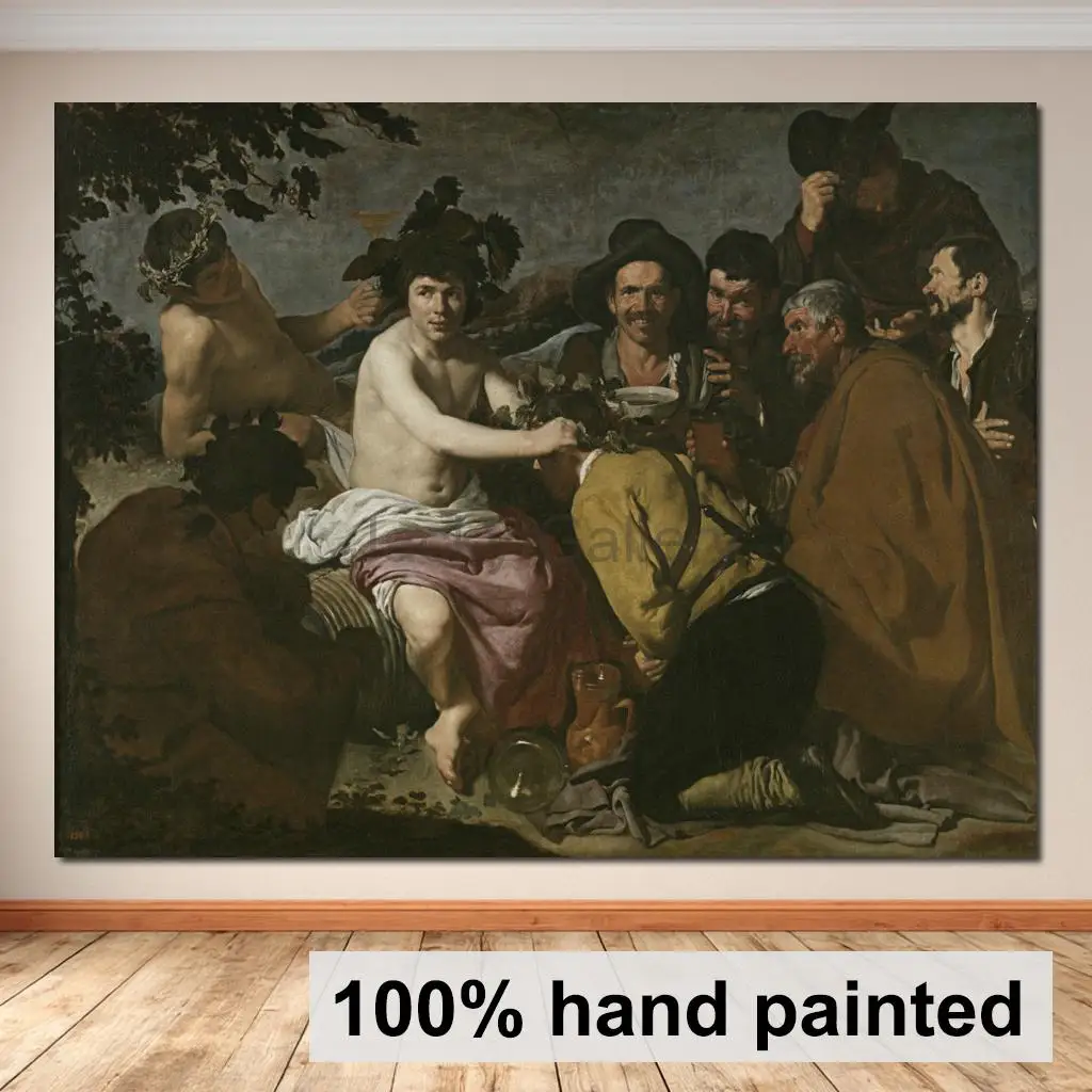 Triumph Bacchus Diego Velazquez Canvas Oil Painting Hand Painted Wall Art Portrait Paintings Religious Decor for Dining Room