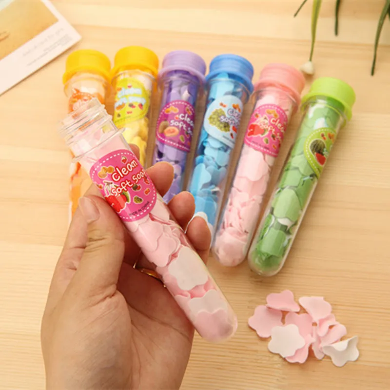 

New Test Tube Flower Disposable Soap Sheets Outdoor Portable Hand Washing Soap Paper Soap Sheet Travel Bottle Hand Washing Paper