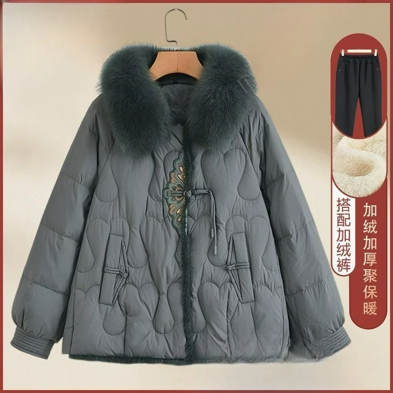 2025 الشتاء المرأة سترة معطف مبطّن بالقطن الكورية نمط منتصف طول منتصف العمر وكبار السن أمي سميكة موضة جاكيت TS474 #1