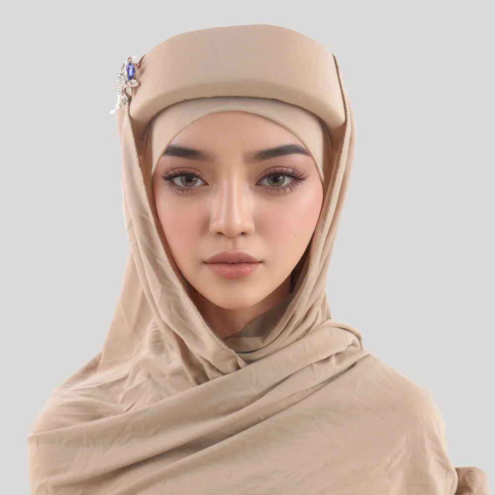 

New Sponge Turban Cap With Brooch Scarf Women Muslim Hijab Wrap Bandanas African Auto Gele Headtie Nigeria Party Headscarf Mujer