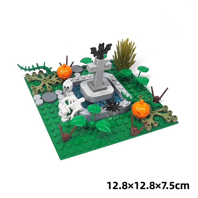 Creative Halloween MOC Ghost Skeleton Cemetery Pumpkin Lantern Scene Decoration DIY Assembly Block Toys Compatible with LEGO