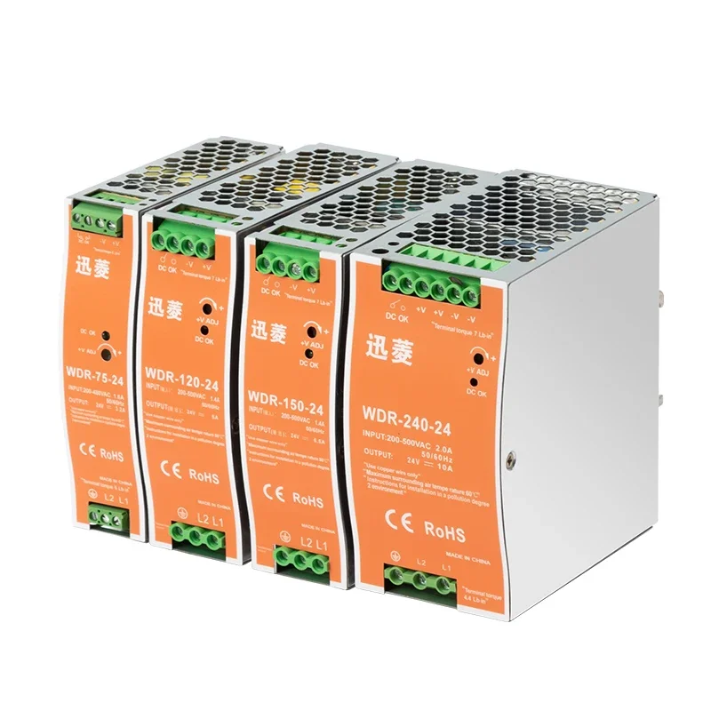 Imagem -06 - Fonte de Alimentação Montada Trilho do Interruptor Trilho Industrial do Ruído 12v 24v Saída 48v Wdr75 120 w 150 w 240w a