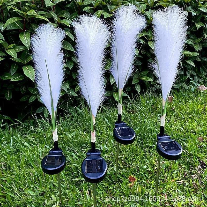 LED Solar Fiber Reed Ground Lamp Outdoor Simulation Reed Landscape Garden Decorative Lamp Pampas Grass Lighting Lamp