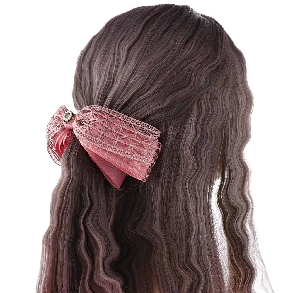 Elegant Korea lace Pearl Hollow Ponytail Clip vertical clip hair accessories Bow Banana Clip