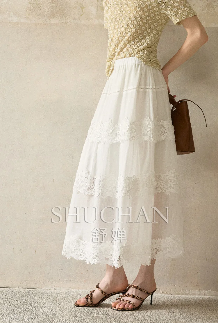 

Boudoircore French Vintage, Three-dimensional Lace Embroidery, Fixed Spinning Light Oxygen Ramie Skirt B37190