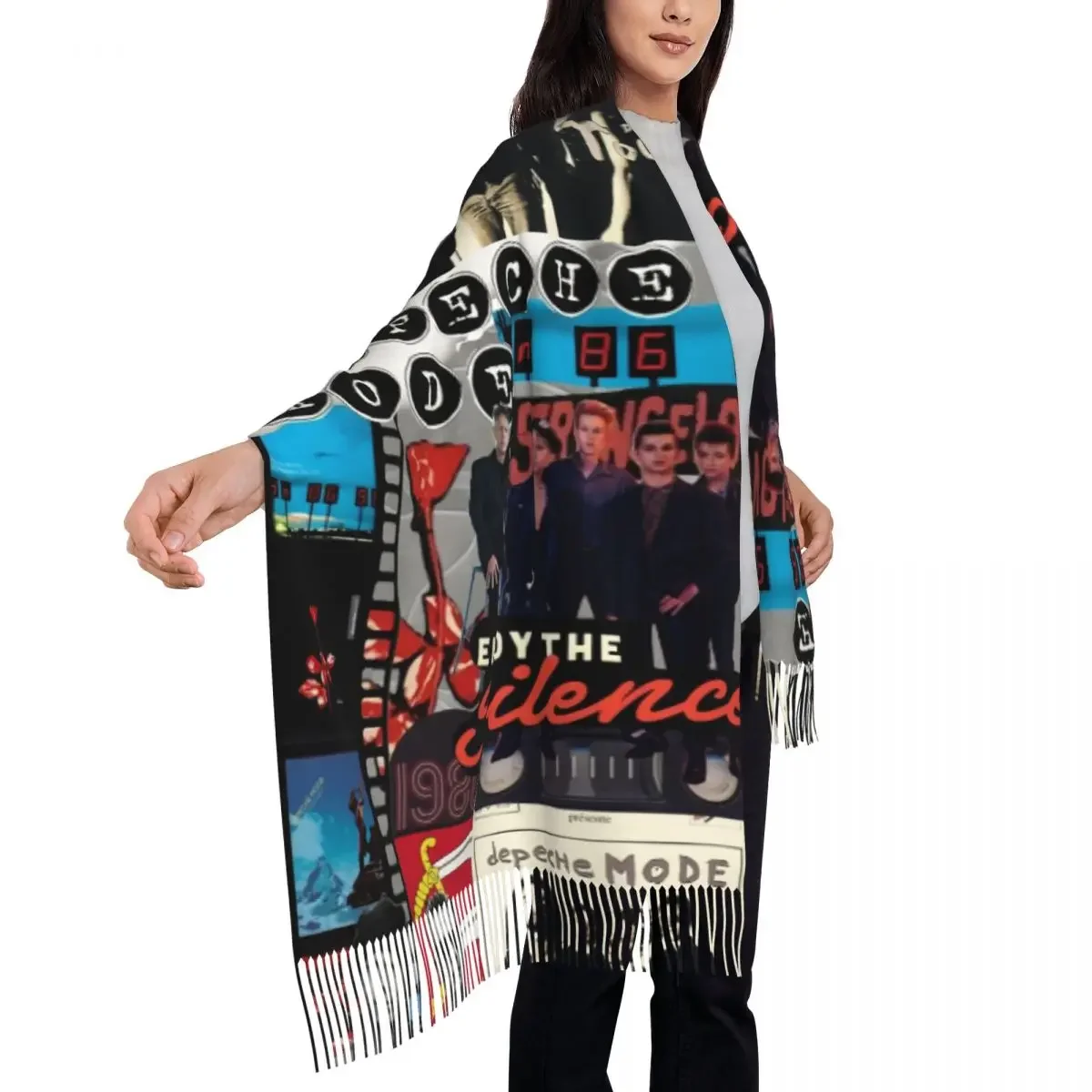 Cachecóis de rocha eletrônicos longos grossos personalizados para mulheres, Photo Wrap, Warm Tassel Shawl, Photo Wrap, Inverno e Outono