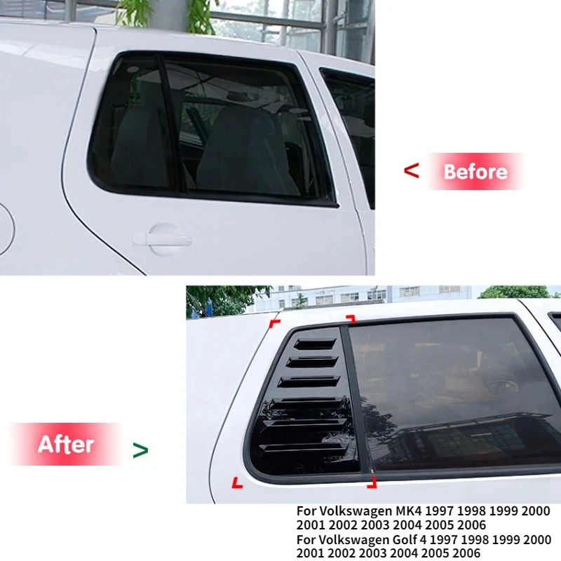

For Volkswagen Golf 4 MK4 1997-2006 Car Rear Windows Side Vents Shutter Louver Cover Exterior Trim Gloss Black ABS Plastic
