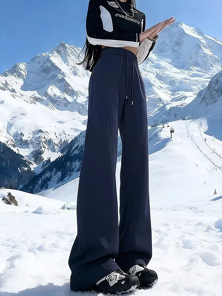 

American Sle Winter Ski Pants Men's Thiened Fce Lined Knife Trousers Straight Leg Slimming Tee-Proof Casual Pants