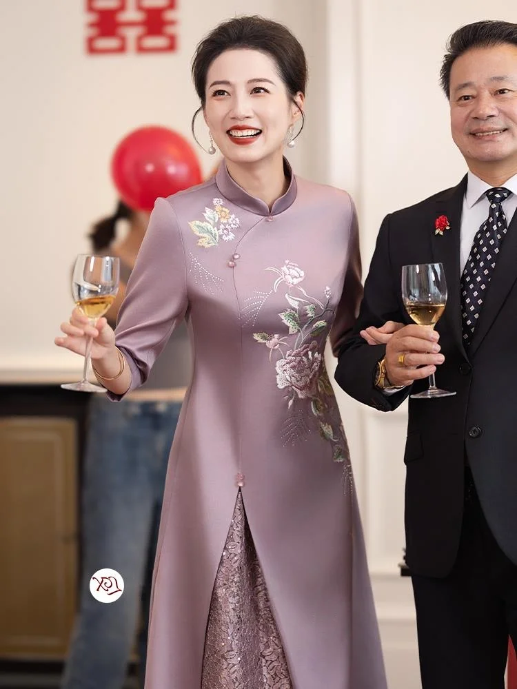 

Элегантное свадебное платье для молодой мамы в новом китайском стиле, модель 2025 года, вечернее платье-ципао для невесты, свекрови, торжественных мероприятий