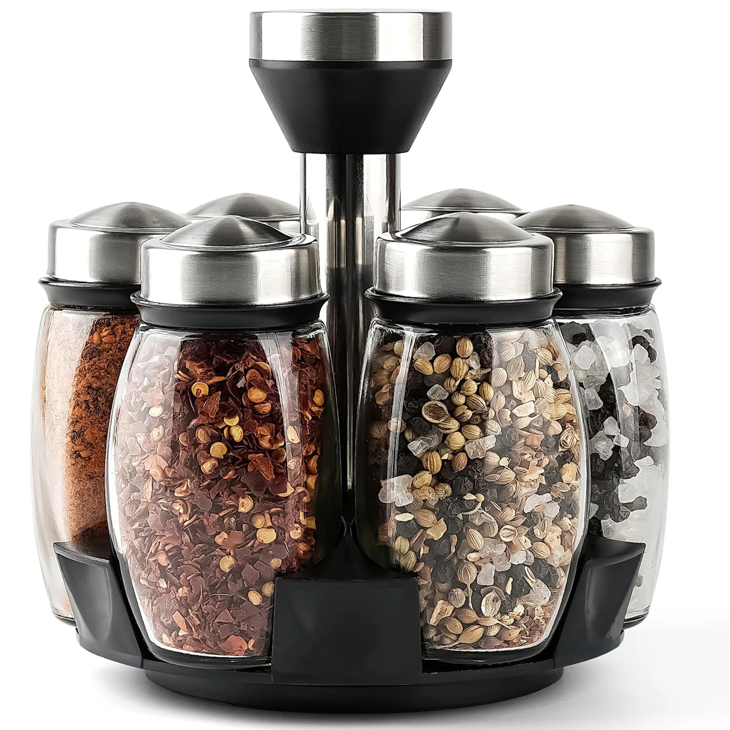 6pcs Set Rotating Seasoning Jar Salt Sugar Pepper Shakers Bottle Spice Rack Seasoning Organizer Holder Kitchen Containers Jars