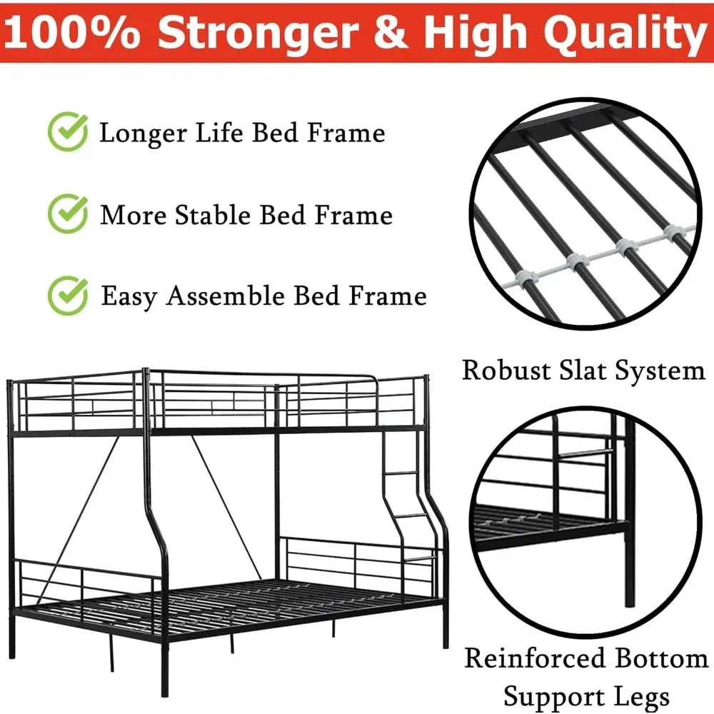 Beds for Adults, Heavy-Duty Bunk Bed Full XL Over Queen Size with Ladder for Kids Boys Girls Teens, Convertible to 2 separate