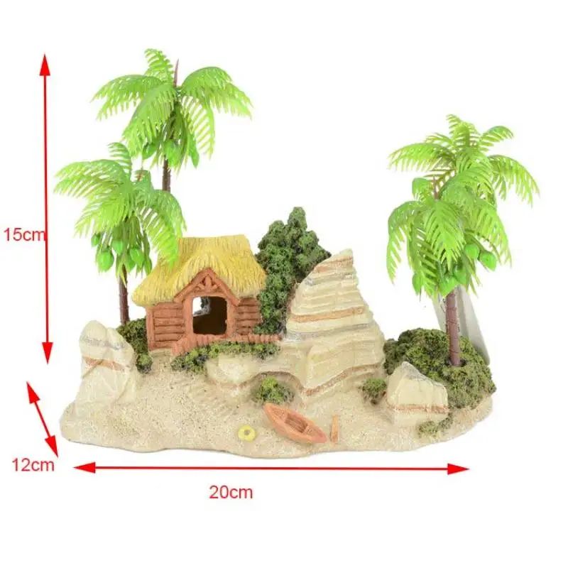 1pc Custom beach creative aquarium Landscaping Decoration coconut tree cabin  beach rockeries