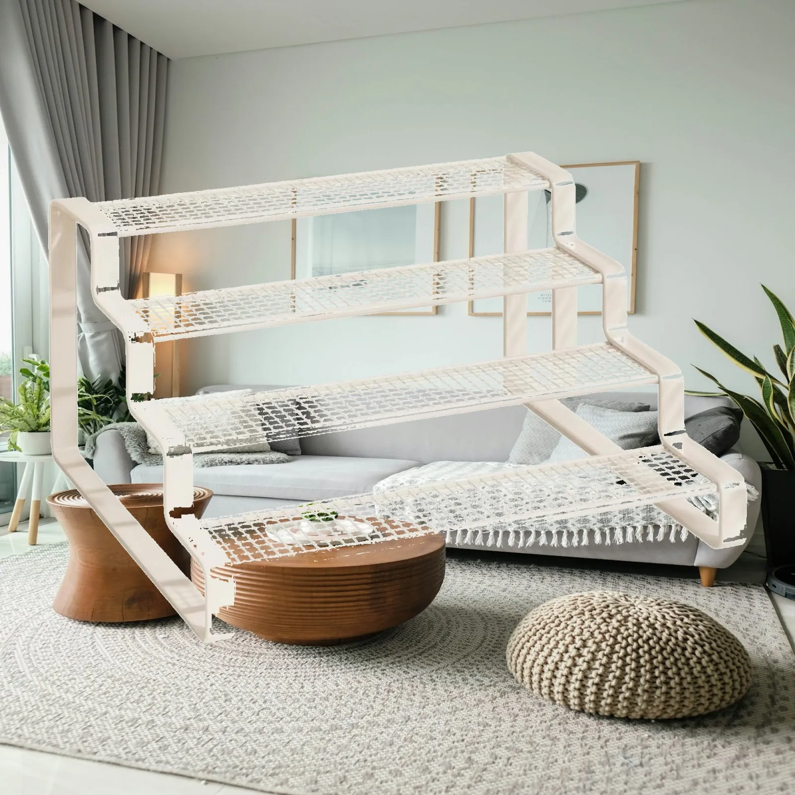 Four-Tier Plant Display Rack Decorative Stepped Plant Shelf with Wire-Grid Shelves Planter Display Shelving Unit Vertical Slim
