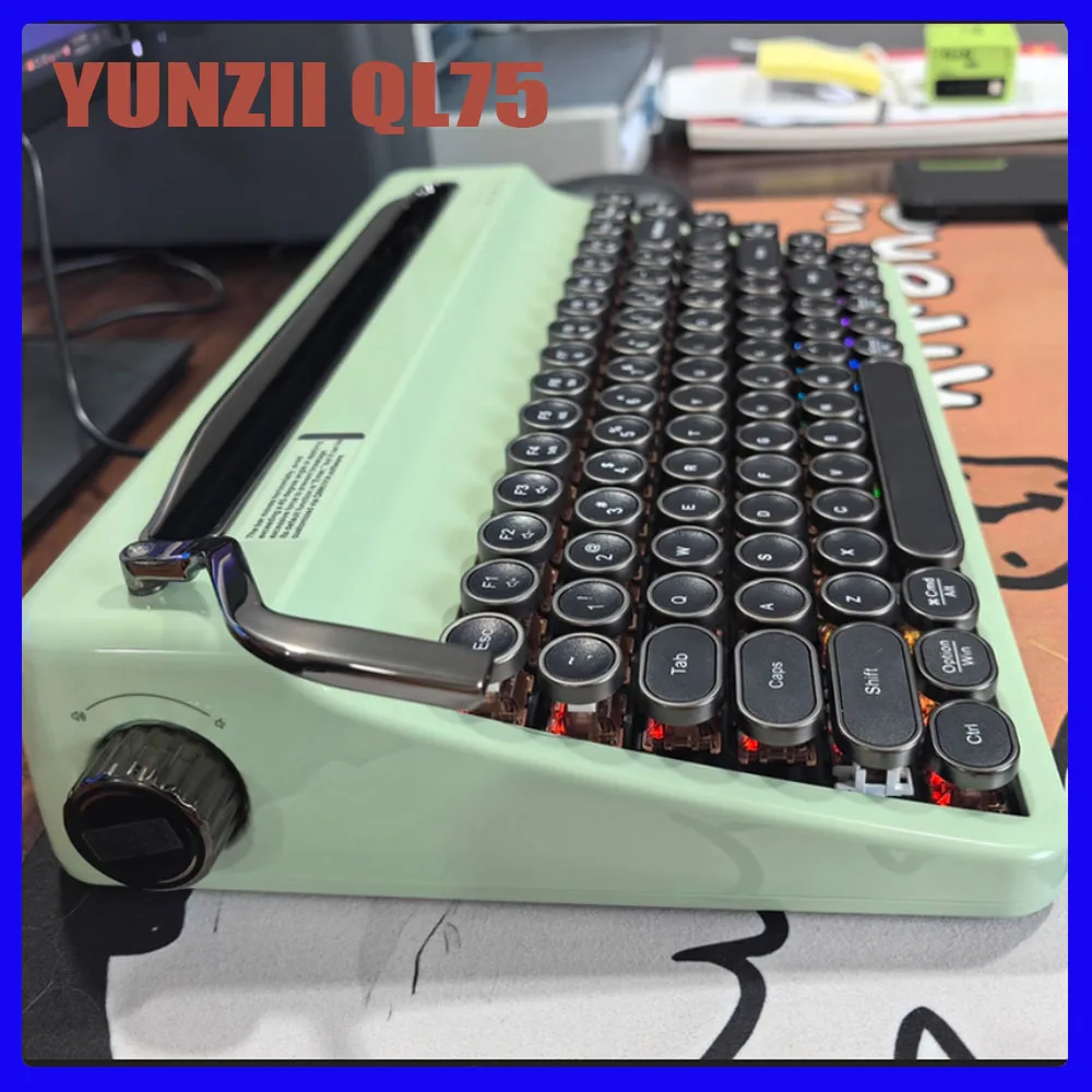 

YUNZII QL75 Беспроводная механическая клавиатура для пишущей машинки Трехрежимная горячая замена Ретро офисная клавиатура RGB Mac/Linux/Android/iOS прочная