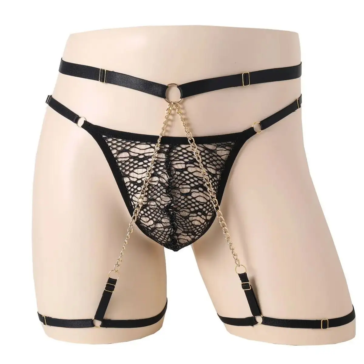 

Men's erotic thong adjustable lace chain see-through sexy panties men's erotic panties convex pocket erotic men's lingerie