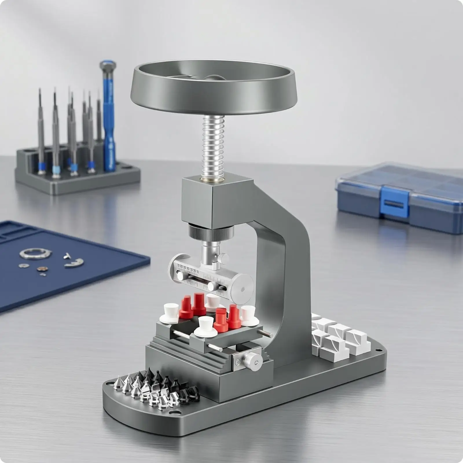 Watch Case Opener Manual Tool for Watch Repair Professional Watchmaker Equipment with Interchangeable Adapters Metal Body