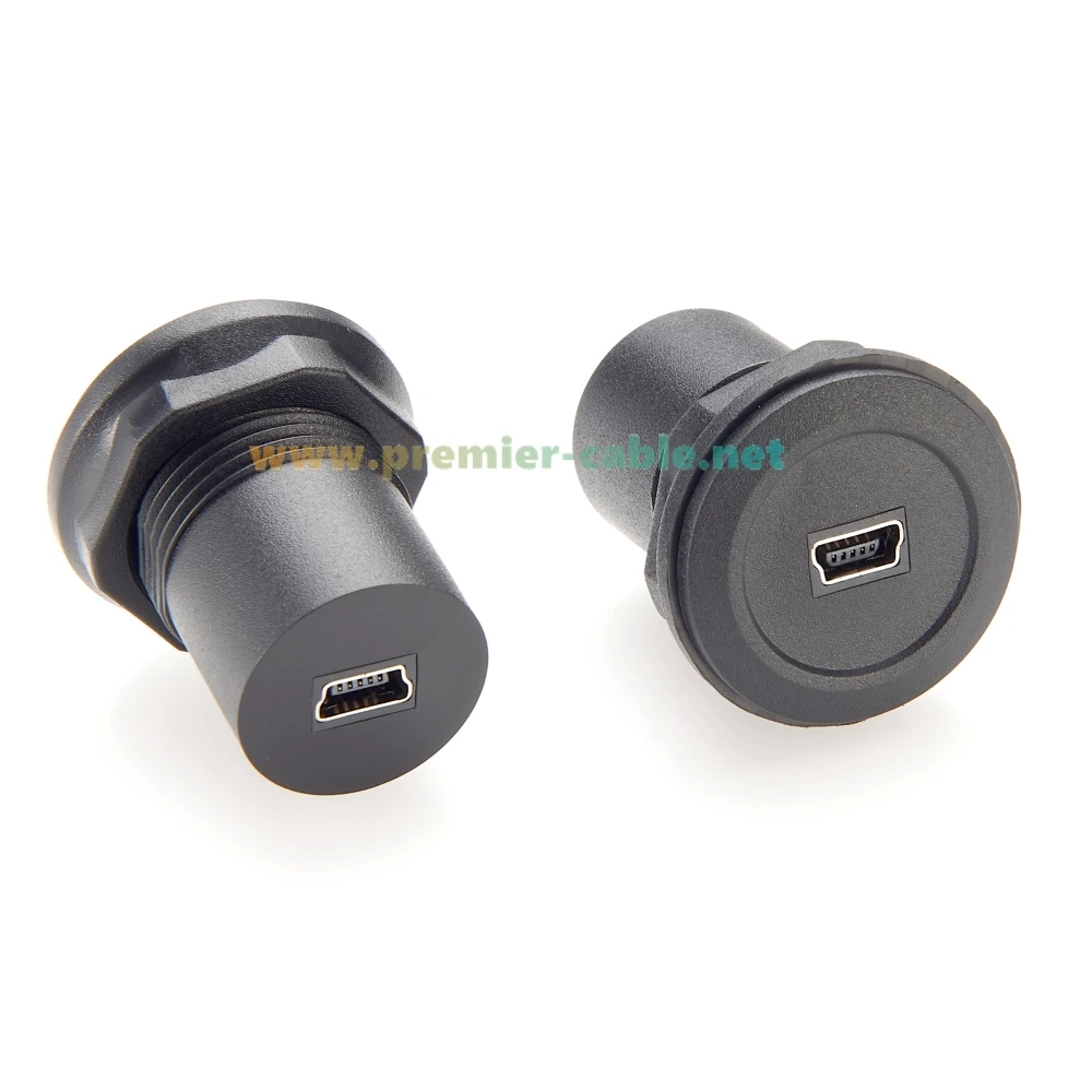 Mini USB bulat Panel pasang perempuan Ke perempuan adaptor Mini USB umpan melalui sekat konverter konektor Coupler steker soket