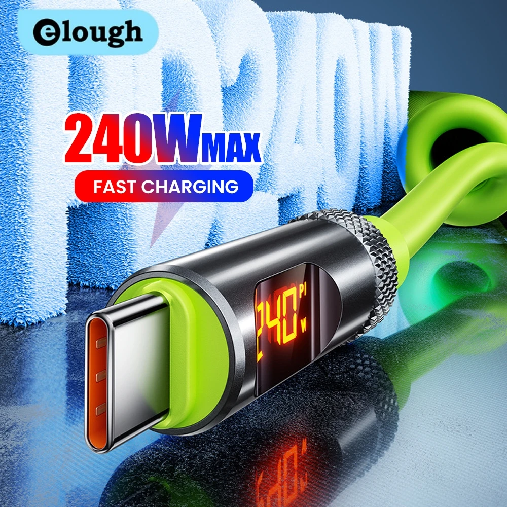 

Elough 240 Вт USB to Type C Сверхбыстрая зарядка Интеллектуальный цифровой дисплей 6A Кабель для передачи данных Dual Type C для iPhone Samsung