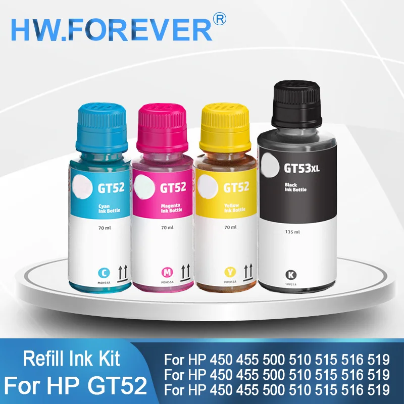 

Original GT52 GT53 GT53XL Refill Dye Ink For HP Smart Tank 450 455 500 510 515 516 519 530 559 570 610 615 651 Printers Ink Kits