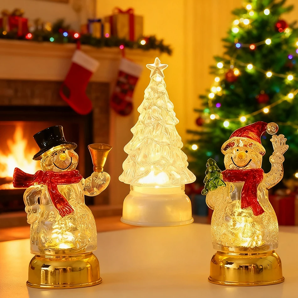Christmas Decoration Snowman Night Light LED Tabletop Decor Cute Snowman Figurine for Holiday Gift Xmas Party Home Office Decor