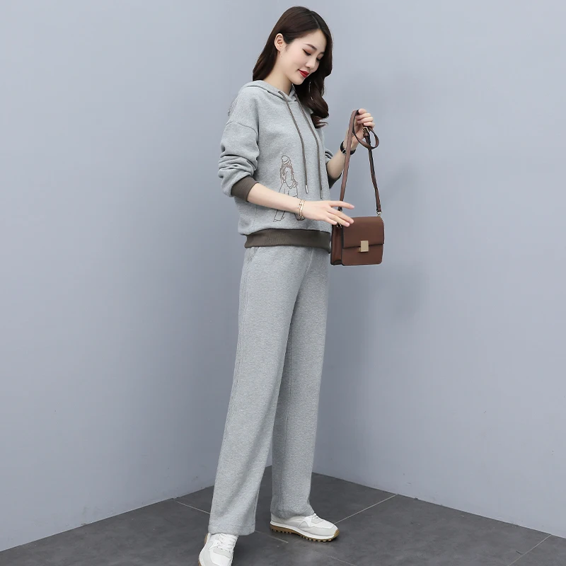 

Casual Sportswear Suit Women 2022 Spring Autumn Hooded Two-Piece Female Korean Fashion Loose Running Sweatshirt Two-Piece Set