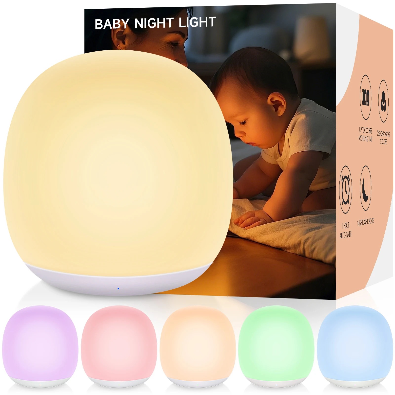 

KANTUTOE Touch RGB LED Night Lights Remote Control Dimmable Bedside Lamp USB Rechargeable 7 Colors Ambient Reading Camping Lamp
