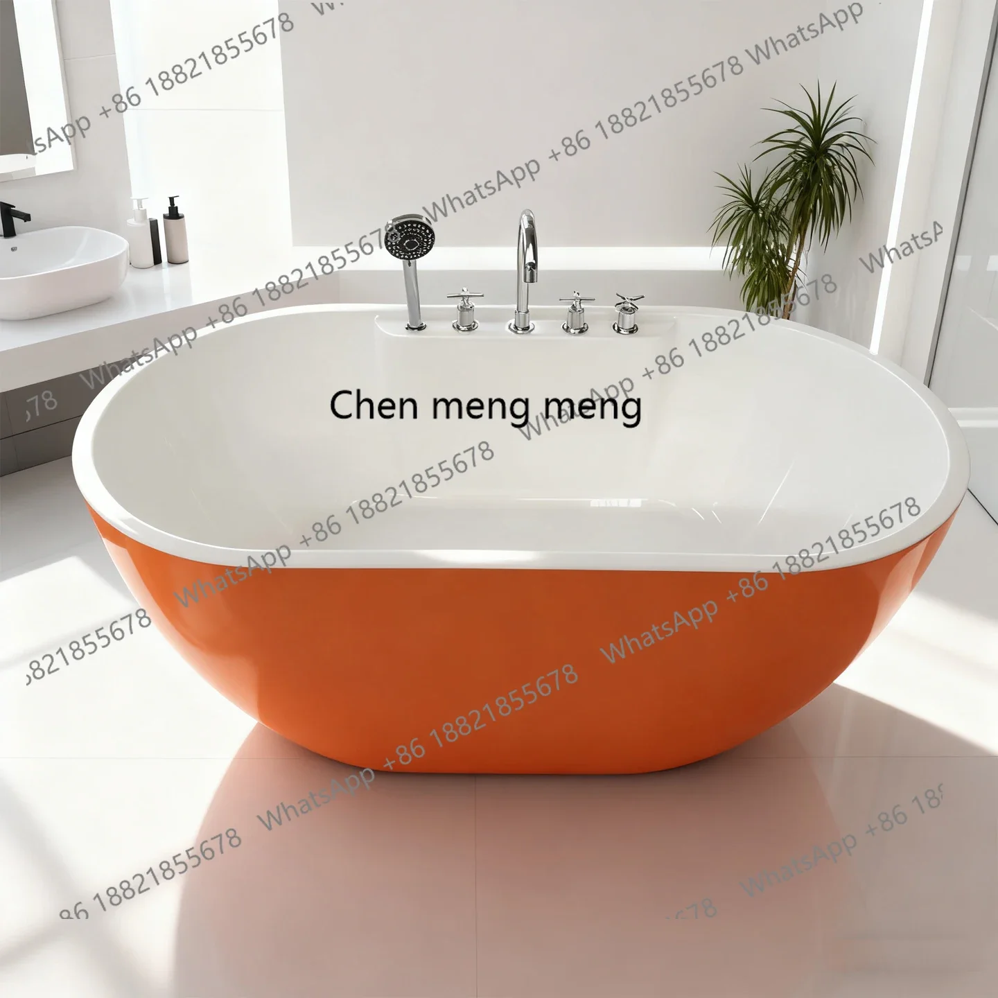 A17 Orange Freestanding Household Bathtub Acrylic Faucet Five-piece Set Hotel B & B Adult Insulation Engineering Bathtub