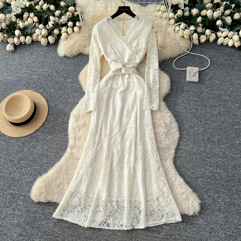 Chic vintage Sexy croisé à manches longues fée vacances longue robe femmes Boho robe d'été robes de cérémonie