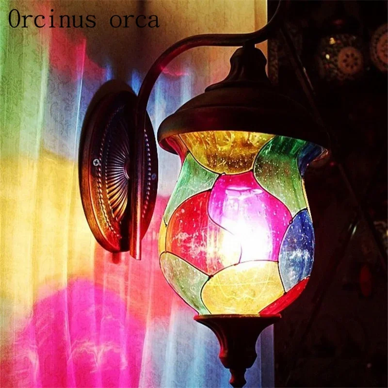 

Bohemia coffee shop wall lamp, Mediterranean Morocco glass, retro wall lighting