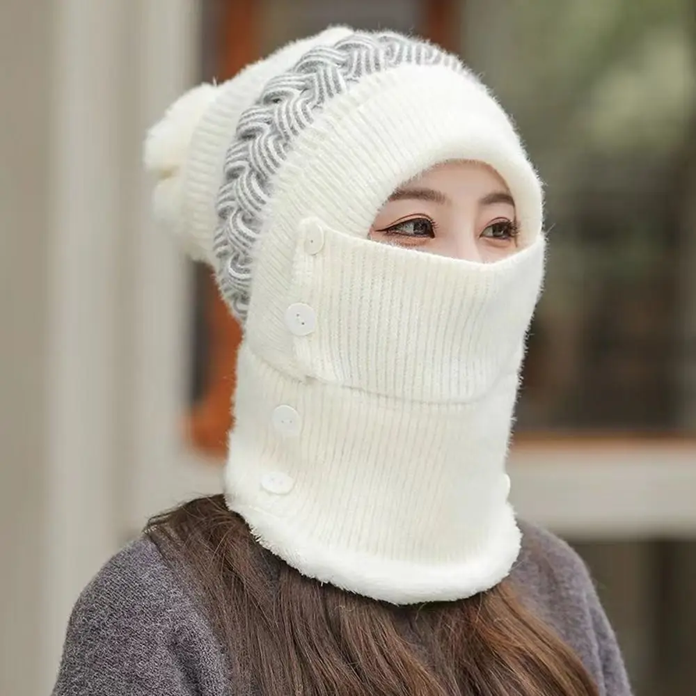 

Fashion Warm Winter Hat Scarf Set Fur Lined Windproof Balaclava Cap Ear Protection Casual Plush Knitted Hats Women