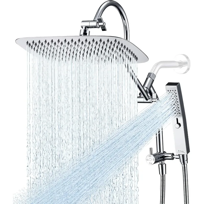 All Metal 12 Inch Shower Head with Massage Mode Handheld, Rain Shower Head with Handheld Spray Combo, 3-Way Diverter