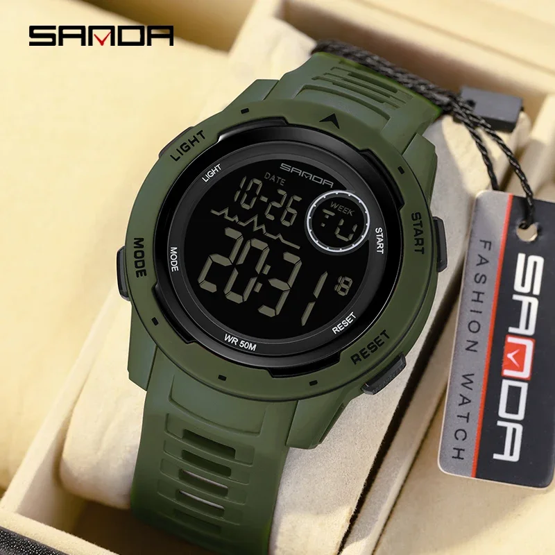 SANDA-Reloj de pulsera militar para hombre, cronógrafo Digital LED, resistente al agua, de marca superior, deportivo, cuenta atrás, a la moda, 2125