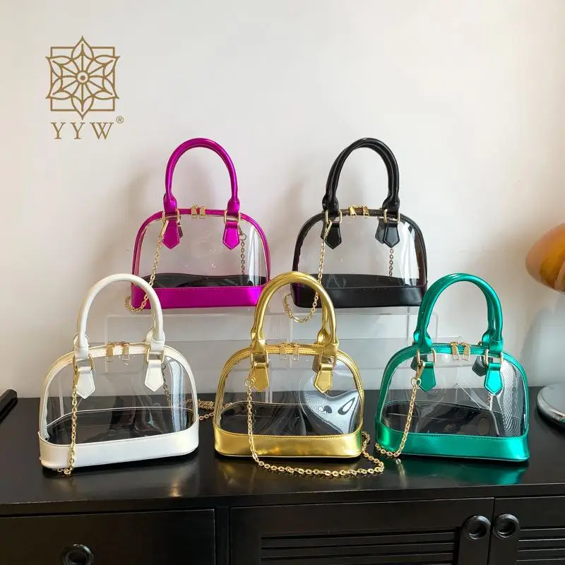 Jelly Transparent PVC Tote Handbag Casual Women Chain Shoulder Crossbody Soft Bags Fashion Designer Plating Top Handle Purse