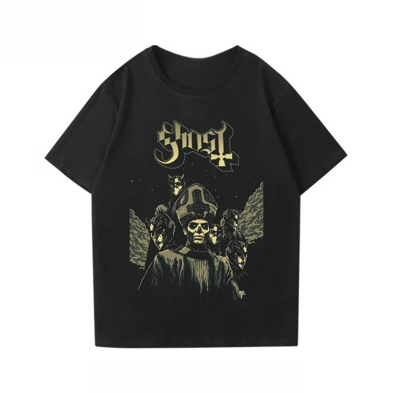 Swedish Heavy Metal Comic Style Rock Metal Surrounding Loose Half Sleeve Trend Ghost Band Short Sleeve T-shirt for Men and Women